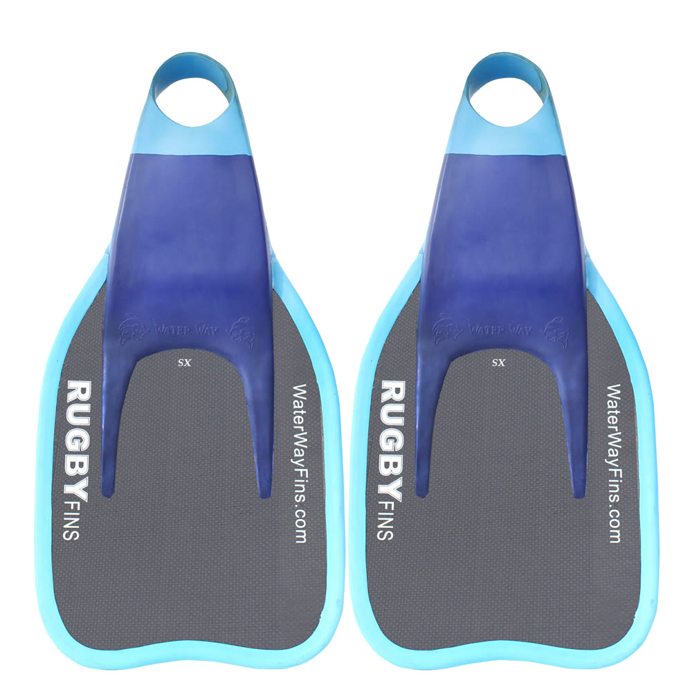 Aletas de fibra de carbono WaterWay Rugby Fins con borde azul para rugby subacuático