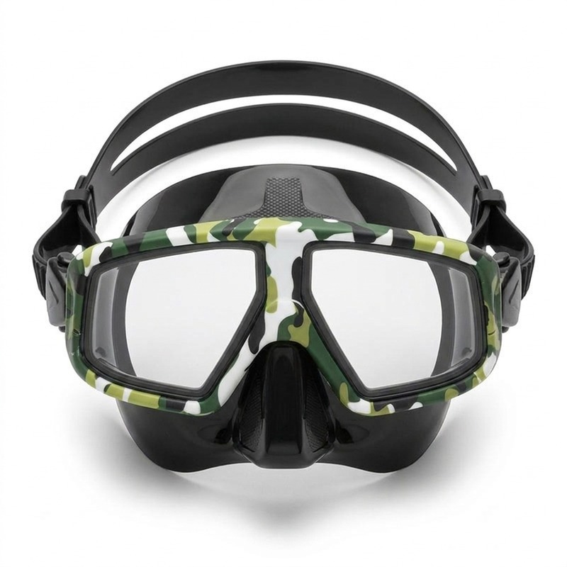 Black low-volume mask with green camo frame